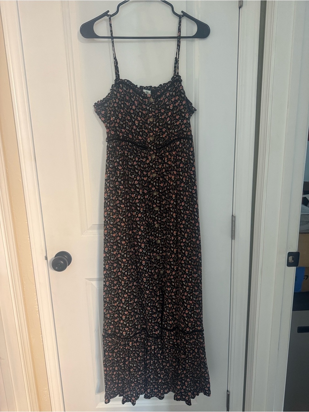 dip Black Floral Maxi Dress with Pink Flower Print